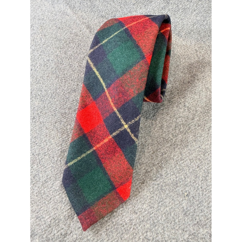 Pendleton Necktie Mens Red Green Plaid 100% Virgin Wool USA Made Vintage